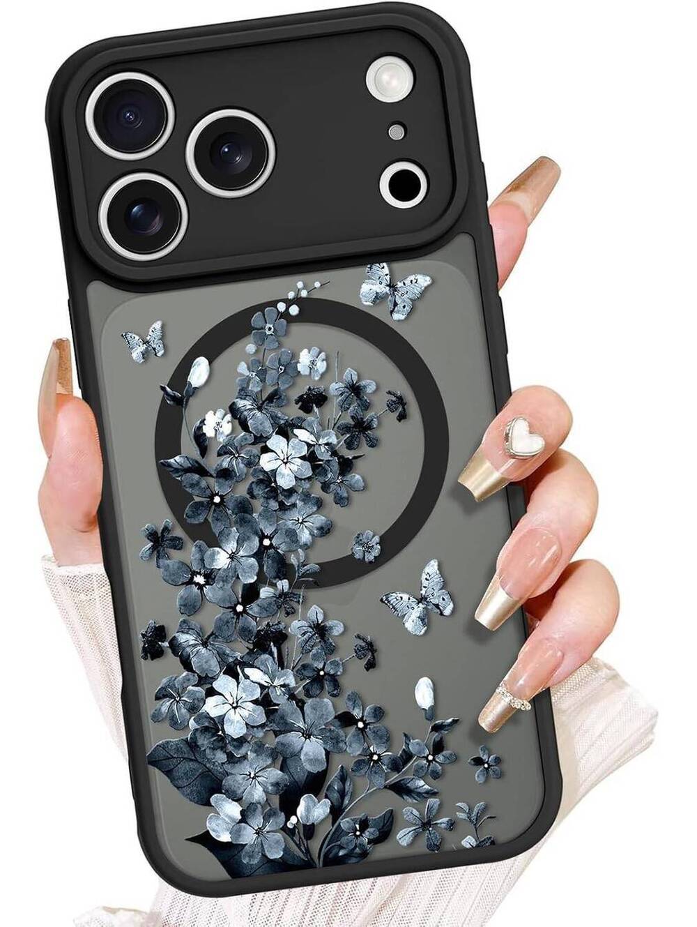 AIGOMARA Floral Butterfly Magnetic Ring Phone Case for iPhone 17 Pro Max – Slim,